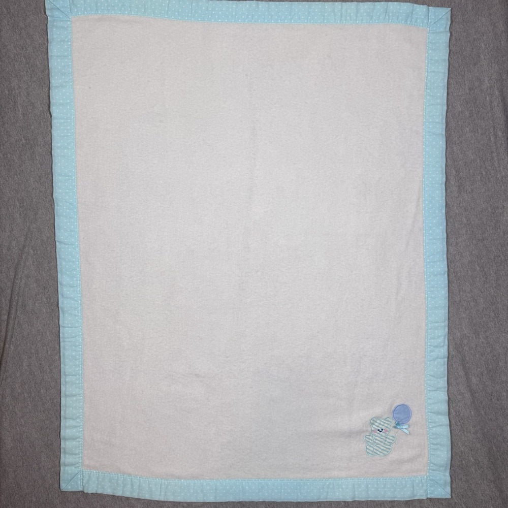 VTG CUDDLE TIME Baby Blanket Acrylic Blue Teddy Striped Bear Balloon USA